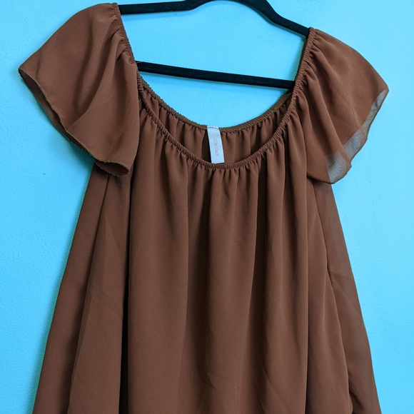 Mia & Co Brown Off Shoulder Top Small - Picture 2 of 6